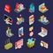 Isometric shopping icon set. Big set of online shopping elements