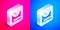 Isometric Skate park icon isolated on pink and blue background. Set of ramp, roller, stairs for a skatepark. Extreme