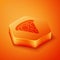 Isometric Slice of pizza icon isolated on orange background. Fast food menu. Orange hexagon button. Vector Illustration