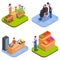 Isometric Small Business Owner Family Business Icon Set