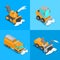 Isometric Snow Removal Transportation Set with Snowplow Truck and Tractor