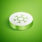 Isometric Snowflake icon isolated on green background. White circle button. Vector