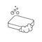 Isometric soap line icon. Soap bar outline with foam and soap bubbles.