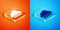 Isometric Software, web development, programming concept icon isolated on orange and blue background. Programming