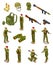 Isometric soldiers. Military special forces, warriors in army uniform, ammunition and weapons. 3d isolated vector set