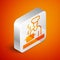 Isometric Spanish cook icon isolated on orange background. Silver square button. Vector