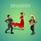 Isometric Spanish Dancing People in Traditional Clothes