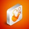 Isometric Spanish wineskin icon isolated on orange background. Silver square button. Vector