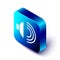 Isometric Speaker volume, audio voice sound symbol, media music icon isolated on white background. Blue square button