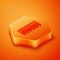 Isometric Sponge icon isolated on orange background. Wisp of bast for washing dishes. Cleaning service logo. Orange