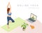 Isometric sporty young woman doing yoga practice. Fitness instructor taking online yoga classes over a video call in