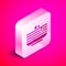 Isometric Stack of pancakes icon isolated on pink background. Baking with syrup and cherry. Breakfast concept. Silver
