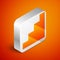 Isometric Staircase icon isolated on orange background. Silver square button. Vector