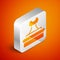 Isometric Stamp icon isolated on orange background. Silver square button. Vector