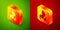 Isometric Stomach heartburn icon isolated on green and red background. Stomach burn. Gastritis and acid reflux