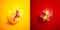 Isometric Stomach heartburn icon isolated on orange and red background. Stomach burn. Gastritis and acid reflux
