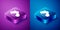 Isometric Storm warning icon isolated on blue and purple background. Exclamation mark in triangle symbol. Weather icon