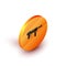 Isometric Submachine gun M3, Grease gun icon isolated on white background. Orange circle button. Vector