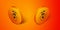 Isometric Submarine icon isolated on orange background. Military ship. Orange circle button. Vector