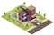 Isometric Suburban Villa Composition