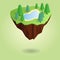 Isometric summer floating island isolated on the background. Low-poly christmas tree and lake. Polygonal 3d design
