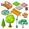 Isometric Summer Park Landscape Elements Set