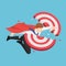 Isometric Super Businessman Flying Through and Breaking Target