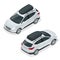 Isometric Suv car with rooftop cargo carrier. Compact crossover, SUV, 5-door station wagon car. Template isolated.