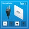 Isometric Switches and sockets set. Type J. AC power sockets realistic illustration.