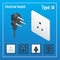 Isometric Switches and sockets set. Type M. AC power sockets realistic illustration.