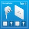 Isometric Switches and sockets set. Type O. AC power sockets realistic illustration.