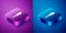 Isometric Sword toy icon isolated on blue and purple background. Square button. Vector