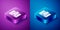Isometric System bug on monitor icon isolated on blue and purple background. Code bug concept. Bug in the system. Bug