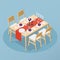 Isometric Table Setting Illustration