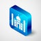 Isometric Taj Mahal mausoleum in Agra, Indiaicon isolated on grey background. Blue square button. Vector