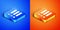 Isometric Task list icon isolated on blue and orange background. Control list symbol. Survey poll or questionnaire