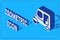 Isometric Taxi tuk tuk icon isolated on blue background. Indian auto rickshaw concept. Delhi auto. Vector