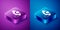 Isometric Tear cry eye icon isolated on blue and purple background. Square button. Vector