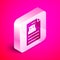 Isometric Technical specification icon isolated on pink background. Technical support check list, team work solution