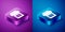 Isometric Telephone icon isolated on blue and purple background. Landline phone. Square button. Vector Illustration