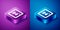 Isometric Thermostat icon isolated on blue and purple background. Temperature control. Square button. Vector