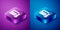 Isometric Thermostat icon isolated on blue and purple background. Temperature control. Square button. Vector