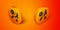 Isometric Thriller movie icon isolated on orange background. Bloody knife. Suspenseful cinema genre, survival horror