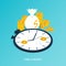 Isometric time is money,time management business clock gold pile coin vector