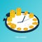 Isometric time is money,time management business clock gold pile coin vector