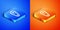 Isometric Timing belt kit icon isolated on blue and orange background. Square button. Vector