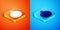 Isometric Tomato icon isolated on orange and blue background. Vector