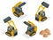 Isometric tracked Compact Excavators. Orange Steer Loader isolated on a white background