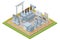 Isometric Transformer . Electric Energy Factory Distribution Chain. Isolated set Icon Energy Substation. High-Voltage