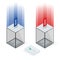 Isometric Transparent ballot box with voting paper in hole on white background isolated vector illustration. Voting